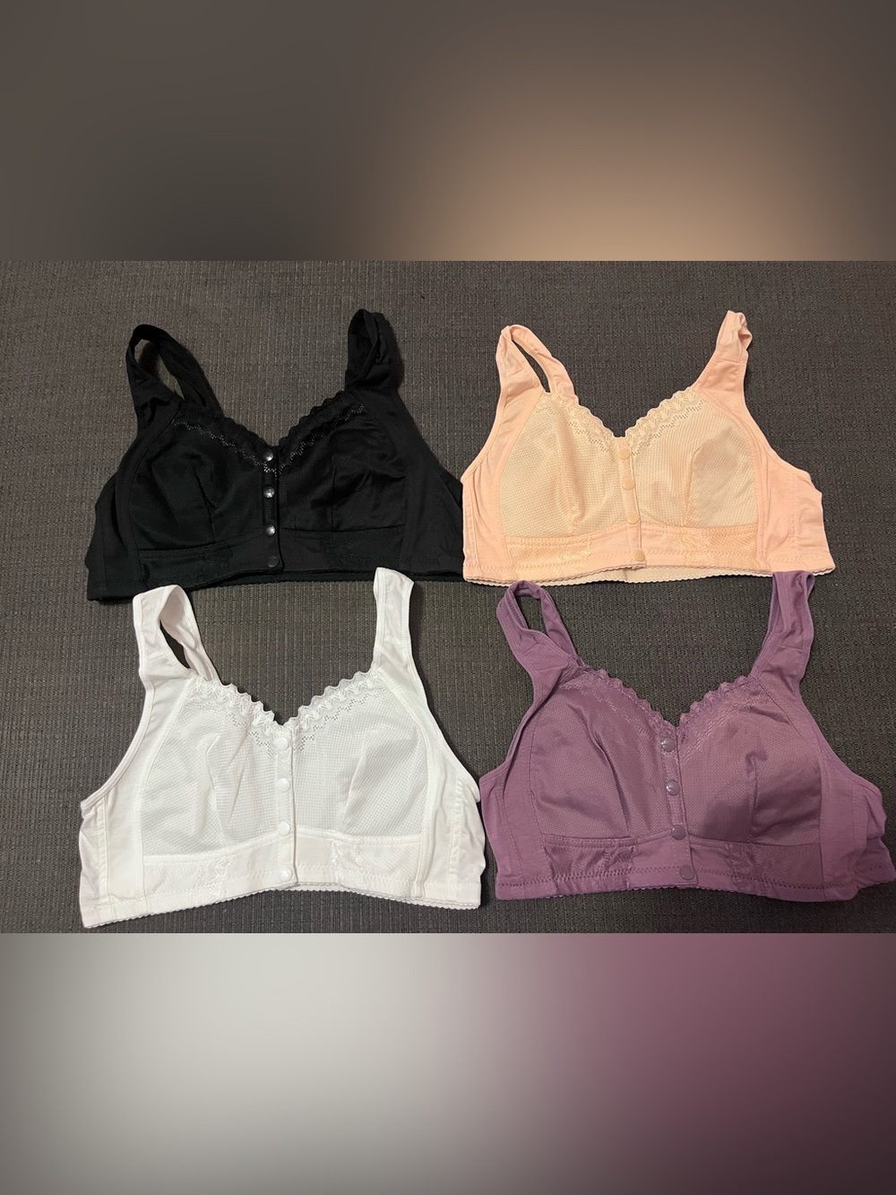 Women’s Soft Cup Front-Closure Bra Bundle - Black, Peach, White, Purple